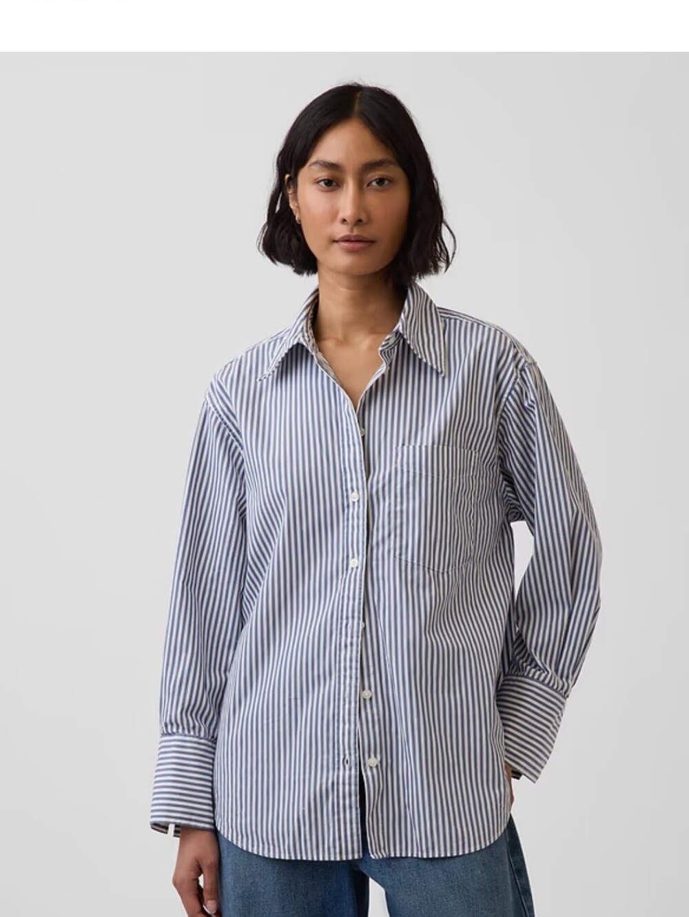 GAP Cotton Classic Blue White Stripe  Button-Up Shirt
